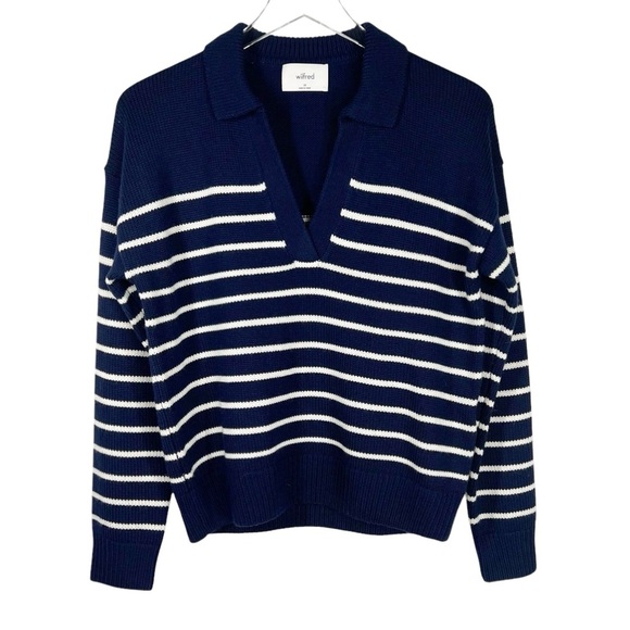 WILFRED Clara Sweater from Aritzia Navy/White Stripe with Collar Size XS - Picture 1 of 8